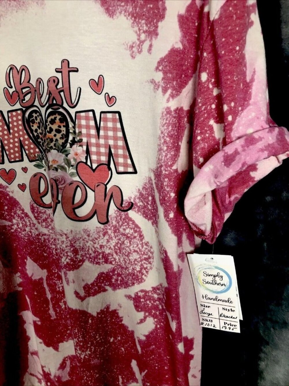 Best Mom Ever Shirt Women’s Large Custom Tye Dyed Bleached Handmade Pink T Short - Picture 5 of 12
